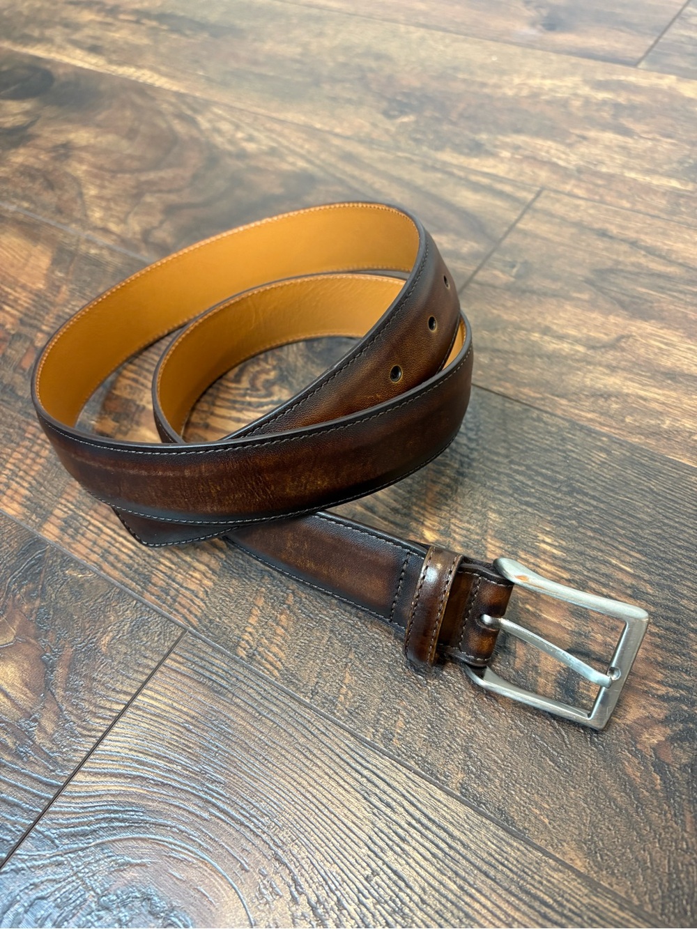 Magnanni Viento 1177 Patina Burnished Brown Calfskin Leather Belt Size 36